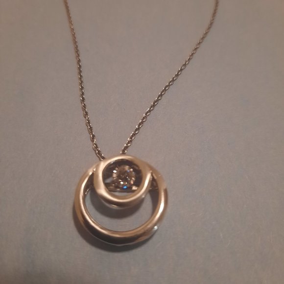 Sterling Silver floating CZ double circle pendant - Picture 4 of 5